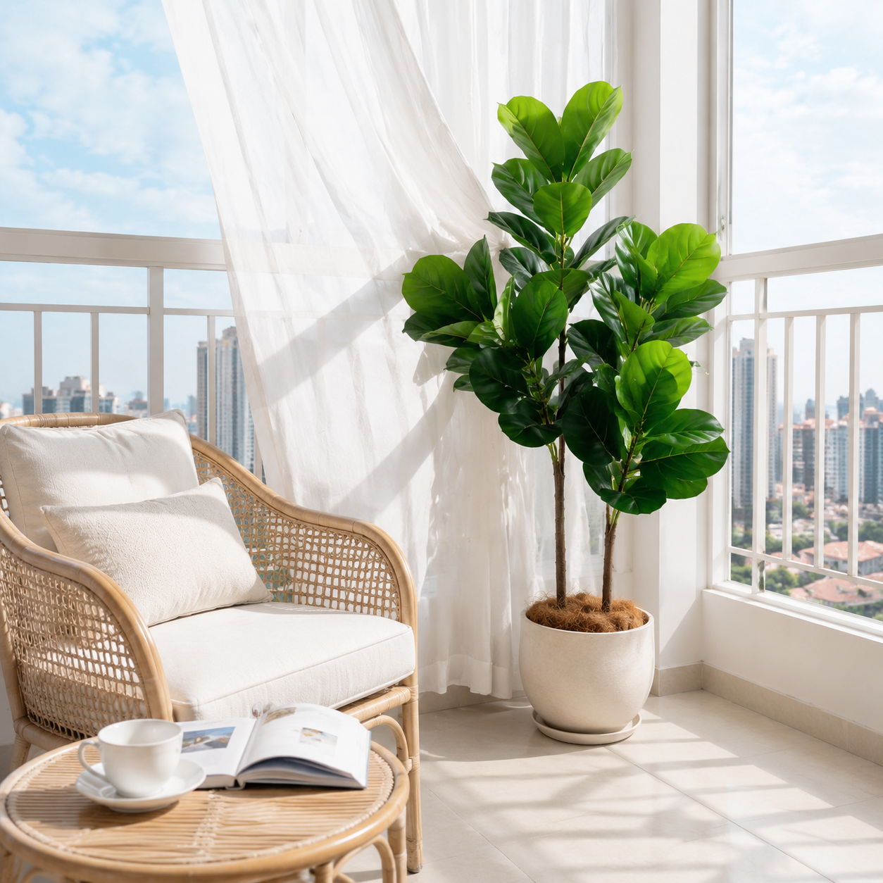 130cm/4.3ft Artificial Ficus L - مراجعة Ficus Lyrata Tree وسعره