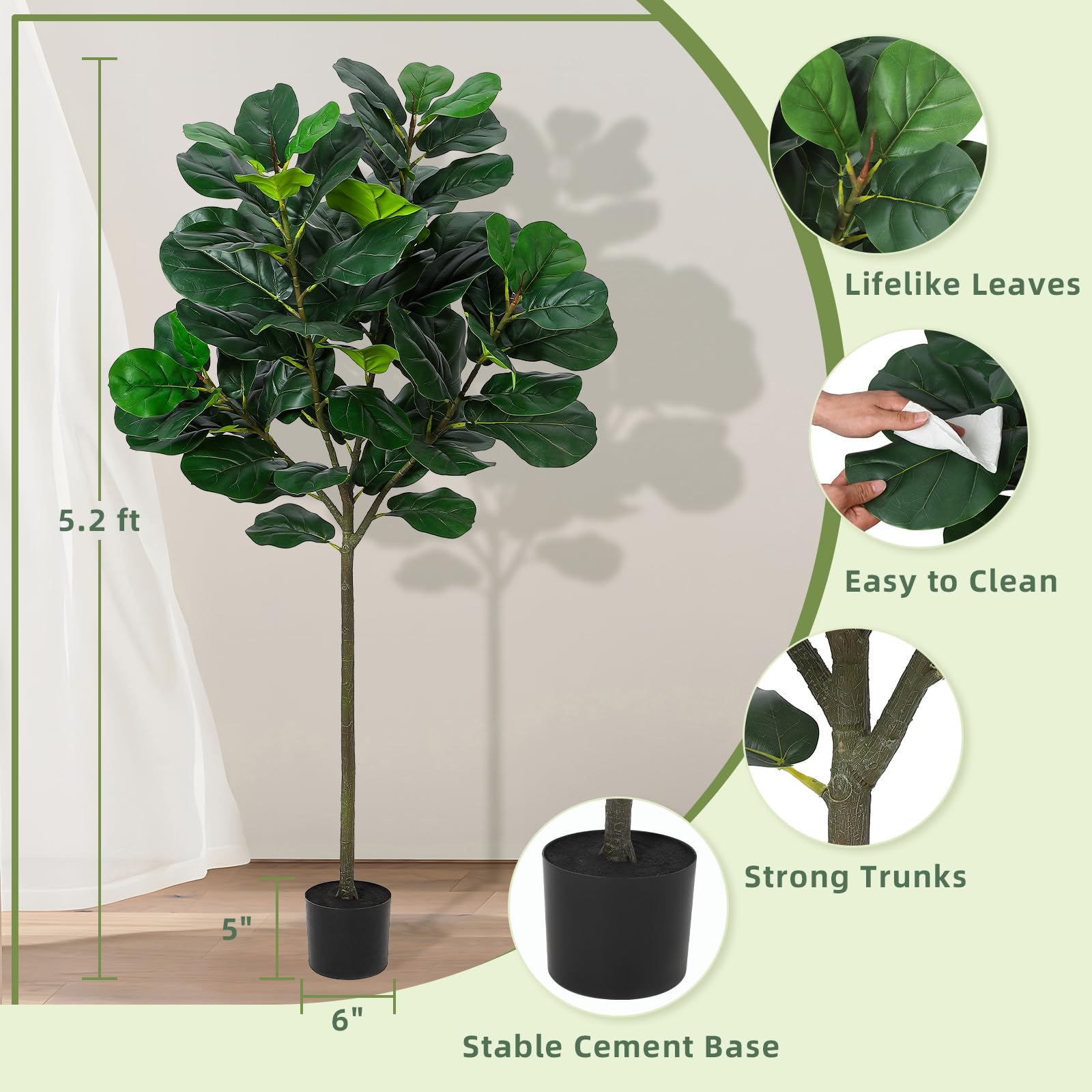 GlowSol 5.2 Ft Artificial Fidd - مراجعة Ficus Lyrata Tree وسعره
